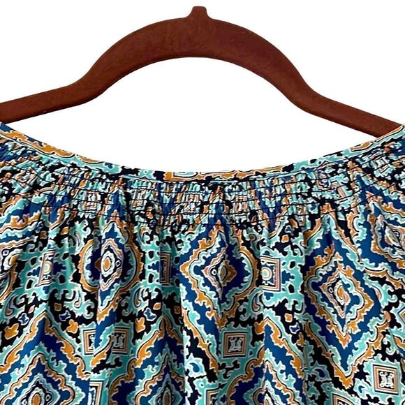 GAP print bohemian blouse in aqua, brown, navy, and black size Large - Picture 5 of 9